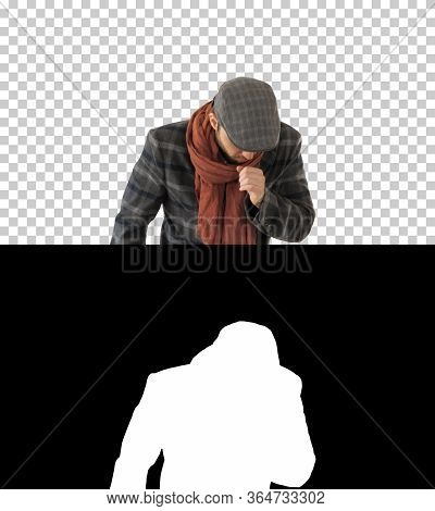 Stylish Gentleman Walking And Coughing, Alpha Channel