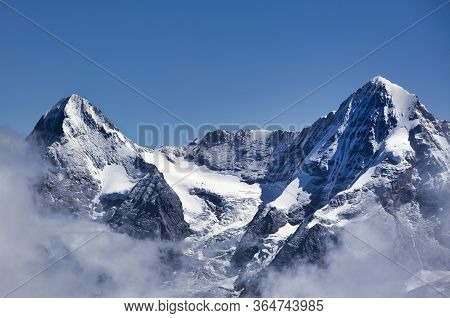 Eiger And Monch Summit  Image At Summer