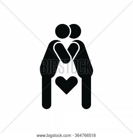 Black Solid Icon For Kissing Osculate Couple Heart Huge Romance Love