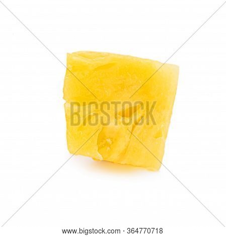 Fresh Sliced Pineapple Isolated On White Background. Pineapple Chunks Close Up.