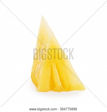 Fresh Sliced Pineapple Isolated On White Background. Pineapple Chunks Close Up.