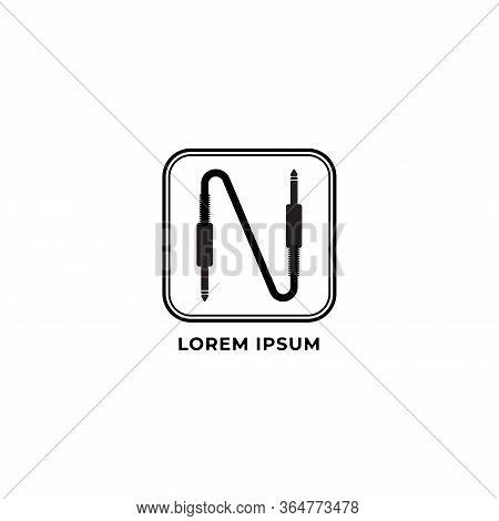 Cable Jack Logo Concept Forming Letter N Alphabet With Rounded Square Shape. Audio Logo Design Templ