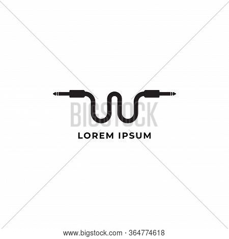 Letter W Uppercase Alphabet Vector Illustration. Cable Jack Logo Concept. Audio Logo Design Template