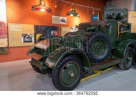 Bovington.dorset.united Kingdom.february 9th 2020.a Lanchester 6x4 Armoured Car Is On Display At The