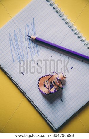 School Supplies. Bright Back To School Background. Notepad And Colorful Pencils. Distance Education,