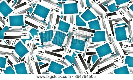 Seamless Pattern Of Retro Old Hipster Computers From The 70s, 80s, 90s, 2000s, Background.