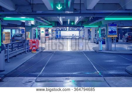 Exit From Underground Parking. Underground Parking Garage. Barrier At Entrance And Exit Of A Car Par