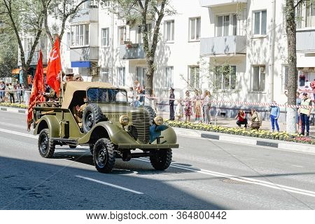 Samara, Russia - May 9, 2019: A Historical Example Of Military Equipment Artillery Transport Gaz-61-