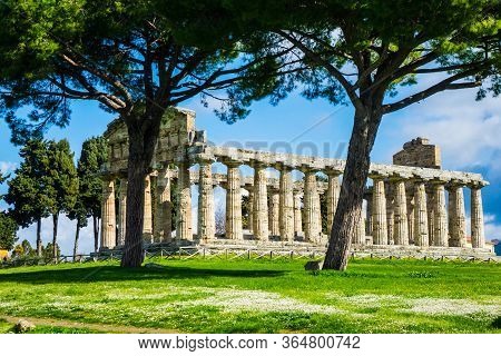 Paestum Italy February 22Nd 2016 Greek Temples At Paestum Near Naples In Italy