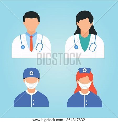 Medical Doctor And Nurse Staff Sign. Illustration Or Icon Of Medical People