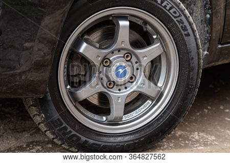 Novosibirsk/ Russia - May 02 2020: Lada Granta, Close-up Car Wheel With Aluminum Alloy Wheel And New
