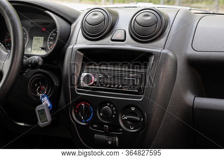 Novosibirsk/ Russia - May 02 2020: Lada Granta, Close-up Of The Central Control Panel, Monitor With 