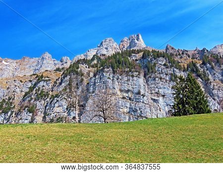 Alpine Peaks Selun And Frümsel (fruemsel Or Frumsel) In The Churfirsten Mountain Range, Between The 