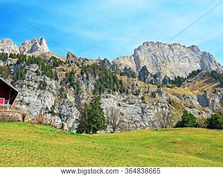 Alpine Peaks Frümsel (fruemsel Oder Frumsel) And Brisi In The Churfirsten Mountain Range, Between Th