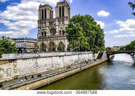 France, Paris, May, 20, 2014 - Notre-dame De Paris Or Cathedral Of Our Lady Of Paris Viewed From Riv