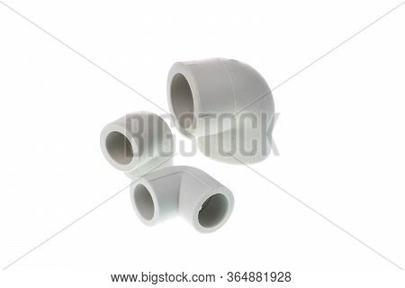 Set Of Plastic Ppr 90 Degree Fitting For Water Pipes, Isolated On White Background