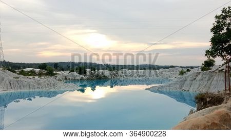 Sunset At Kaolin Blue Lake, Bangka Islands, Indonesia.