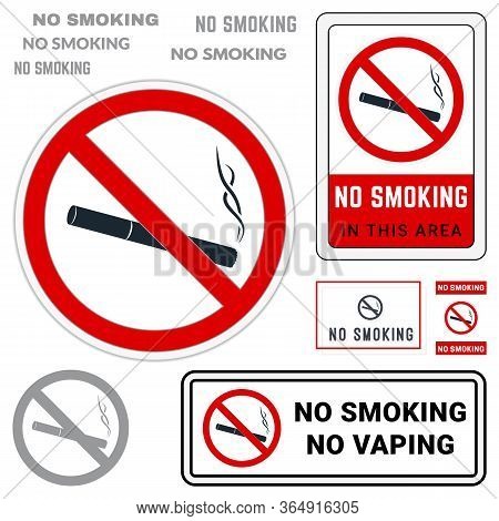 No Smoking Symbol. Set Of Prohibition Signs. Finished Stickers And Badges