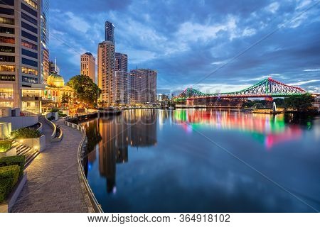 Brisbane. Cityscape Image Of Brisbane Skyline, Australia During Twilight Blue Hour.
