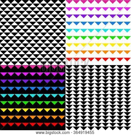 4 Simple Geometric Shape Cell Triangles Seamless Pattern , Crossed Lines . Vector Repeatable