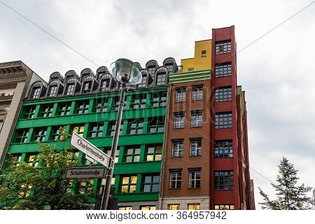 Berlin, Germany - July 29, 2019: Colorful Residential Buildings In Quartier Schutzenstrasse Designed