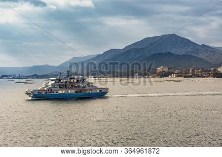 Hiroshima Prefecture / Japan - December 21, 2017: Boat Taking Tourists To The Beautiful Itsukushima 