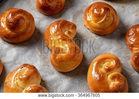 Detail Of Jidasky Or Jidase - Traditional Czech Sweet Easter Pastry Made Of Yeast Dough And Brushed 