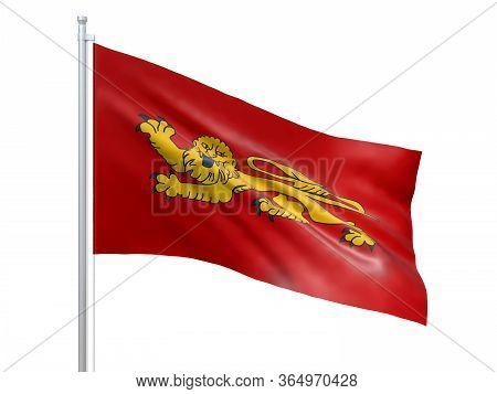 Aquitaine (region Of France) Flag Waving On White Background, Close Up, Isolated. 3d Render