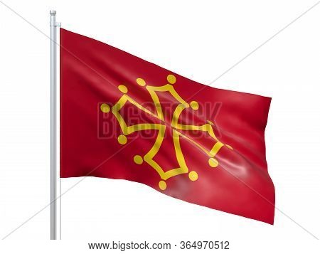 Midi-pyrenees (region Of France) Flag Waving On White Background, Close Up, Isolated. 3d Render