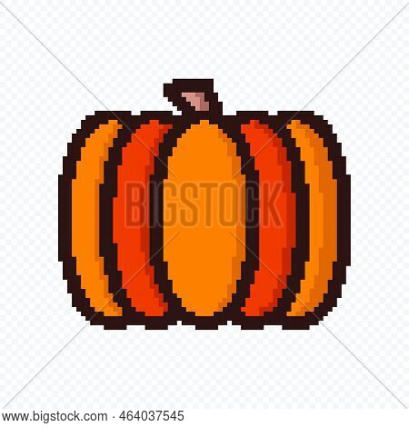 Pixel Art Icon. Pixel Art Pumpkin Icon. Cute Pixel Pumpkin. Vegetables Vector. 8 Bit Pixel Pumpkin.