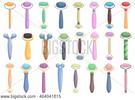 Facial Roller Icons Set Cartoon Vector. Face Care. Age Self