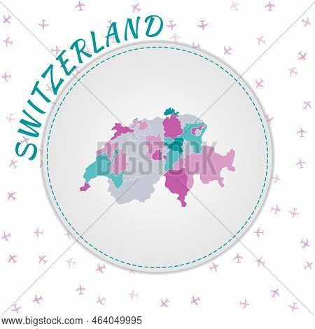Switzerland Map Design. Map Of The Country With Regions In Emerald-amethyst Color Palette. Rounded T