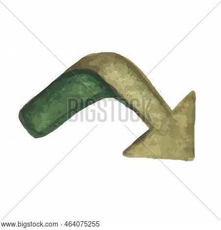 One Arrow Pointing Down To The Right, The Direction, Is Painted In Watercolor In Gray-green Color