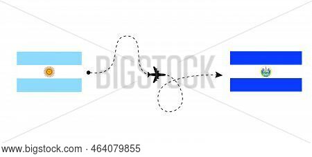 Flight And Travel From Argentina To El Salvador By Passenger Airplane. Airplane Route And Country Fl