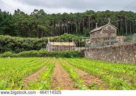 Beautiful Village Of Vigo In Galicia, Spain, Unique For Its Horreos, Traditional Granary Barns