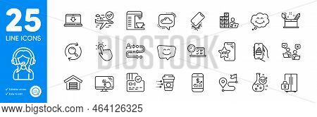 Outline Icons Set. Confirmed Flight, Touchpoint And Creativity Concept Icons. Mobile Finance, Food A