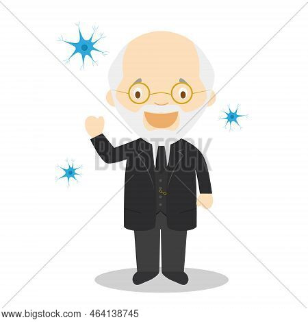 Santiago Ramón Y Cajal Cartoon Character. Vector Illustration. Kids History Collection.