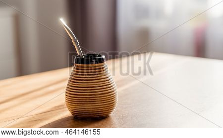 Healthy Infused Yerba Mate Drink, Energy Boosting Beverage, Energy Boosting Beverage On Neutral Wood