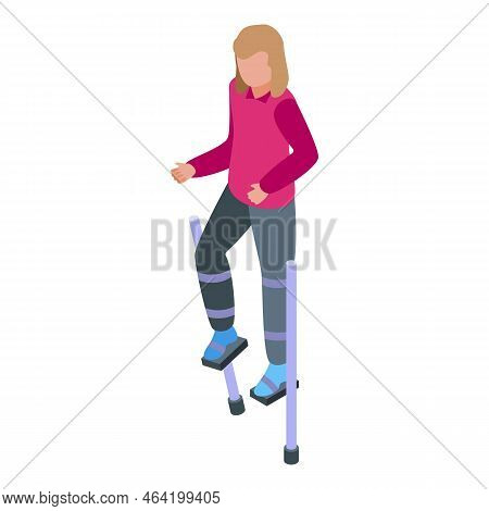 Girl Stilt Icon Isometric Vector. Leg Design. Circus Old