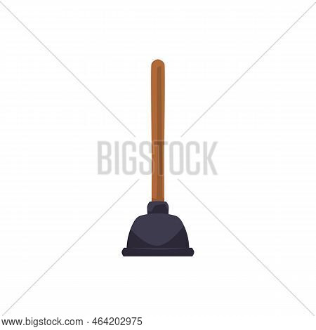 Rubber Black Plunger With Brown Wood Handle Flat Style