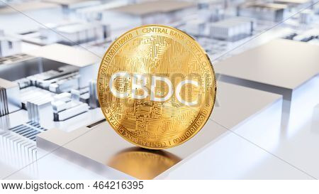 Cbdc Cryptocurrency, Central Banks Gold Coin On Motherboard, Token 3d Rendering