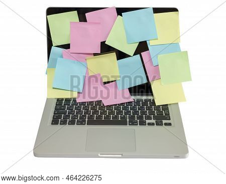 Blank Reminder Note Paper On A Laptop Screen Or Busy Work Concept