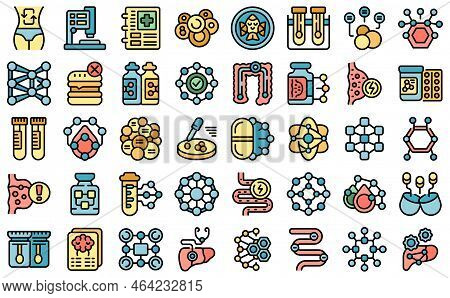 Enzymes Icons Set Outline Vector. Digestive Food. Structure Body Color Flat Isolated