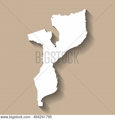 Mozambique Country Silhouette. High Detailed Map. White Country Silhouette With Dropped Long Shadow 