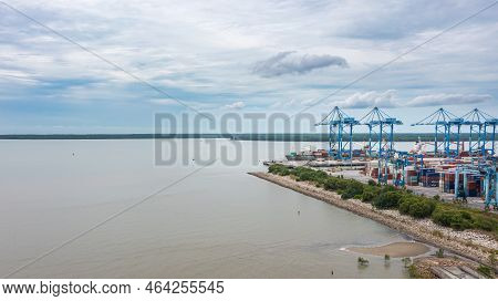Klang, Malaysia - October 09, 2022: Cranes At The Port Klang Near Kuala Lumpur. Container Crane At K