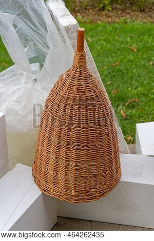 Straw Skep Coiled Vicker Basket Turned Upside Down Cosy Home Honey Bees