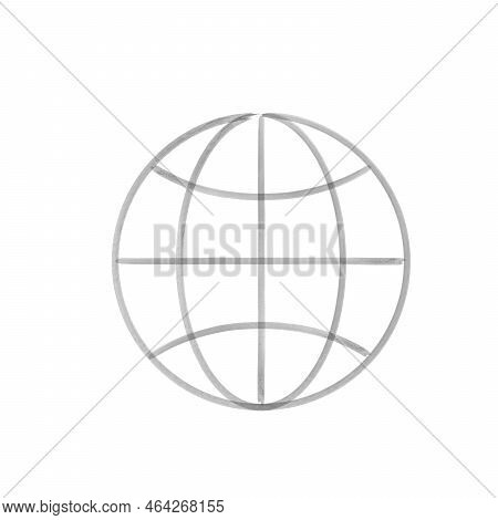 Hand Drawn Wireframe Earth Grid Icon. Globe Sphere Symbol. Stock Vector Illustration Isolated On Whi