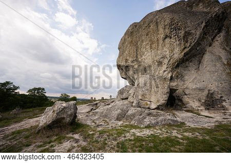 Pidkamin Inselberg Stone On Hill And Ancient Graveyard. Ukraine.