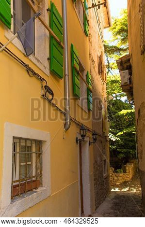 A Quiet Backstreet In The Historic Medieval Centre Of Piran On The Coast Of Slovenia