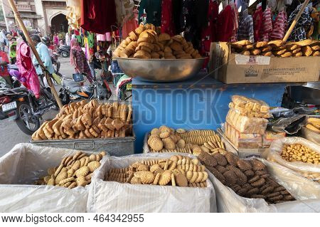 Jodhpur, Rajasthan, India - 20.10.2019 : Various Types Of Bicuits Are Being Sold At Famous Sardar Ma